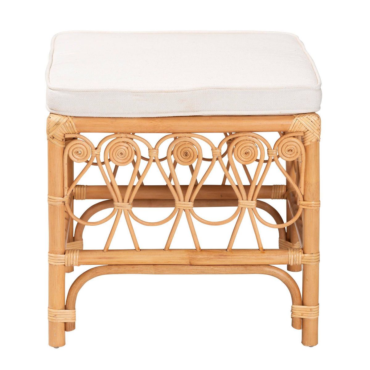 bali & pari Ibiza Rattan Footstool White/Light Honey: Upholstered Polyester, No Assembly Required - thumbnail 4