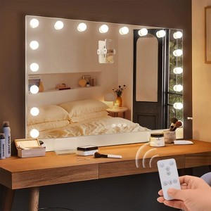 GDFStudio Iver Modern Remote Control Aluminum Vanity Mirror with Lights, Charging Port and Phone Holder - 1 of 4