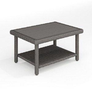 Martha Stewart Bedford Indoor-Outdoor Patio Coffee Table with Lower Storage Shelf and Engineered Wood Top in Rattan Wicker - 1 of 4