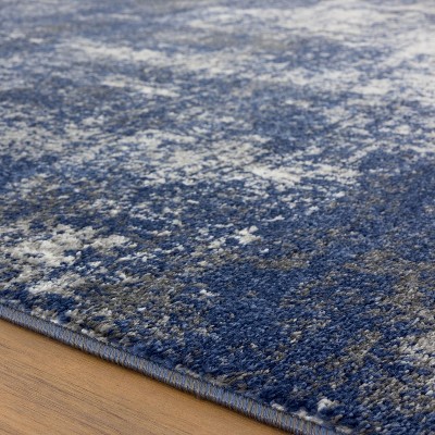 Blue and Beige Abstract 5' x 7' Synthetic Area Rug