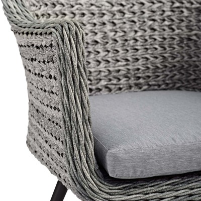 Contemporary Gray Synthetic Rattan Outdoor Dining Armchair with Cushions