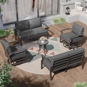 ALAULM Aluminum Patio Furniture Set Modern Metal Outdoor Conversation Sets w/45in Propane Fire Pit Table, Swivel Rocking Chairs w/5.1 Inch Cushion - 1 of 4