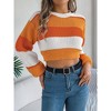 Coolmee Women's Colorblock Pullover Cropped Sweaters, Loose Crewneck Long Sleeve Casual Knitted Fall Winter Sweater Tops - 2 of 3