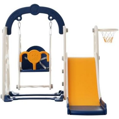 3-in-1 Toddler Slide and Swing Set with Climber Slide Playset, Basketball Hoop, and Alphabet Theme - Freestanding Playground Combination for Baby