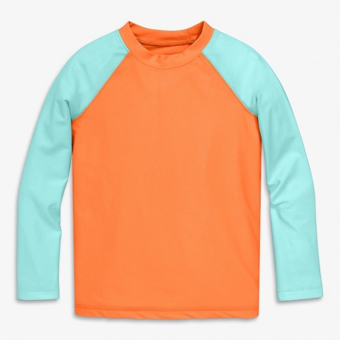 Primary Kids Long Sleeve Baseball Rash Guard in Cantaloupe Mist Size 6-7