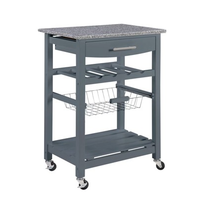 FONTOI Mobile Rolling Kitchen Island with Underneath Drawer, Trolley Serving Cart Slide-Out Wire Storage Basket, Grey, 15.75"*33.55"*22.76"