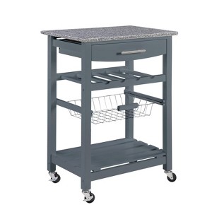 FONTOI Mobile Rolling Kitchen Island with Underneath Drawer, Trolley Serving Cart Slide-Out Wire Storage Basket, Grey, 15.75"*33.55"*22.76" - 1 of 4