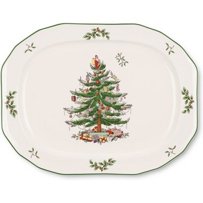 Spode Christmas Tree Sculpted Octagonal Platter - 14-Inch - Dishwasher and Microwave Safe Christmas Dinnerware with Iconic Tree Design,