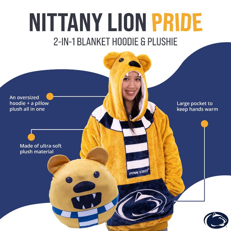 Plushible Penn State Nittany Lion Adult Snugible Blanket Hoodie & Pillow, 3 of 10