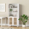 MAYEERTY 5-Shelf Bookcase with Rattan Doors, Tall Display Shelves - Home Office, Bedroom, White - 3 of 4