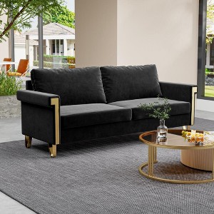 VASIP Velvet Sofa and Chair Combo, Plush Black Couch and Armchair with Gold Metal Accents, Deep Seats - 1 of 4
