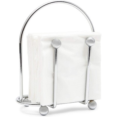 Juvale Silver Napkin Holder with Pack of 50 White Napkins for Kitchen Dining Tables (6.5 x 3.5 In)