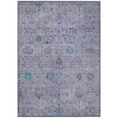 Lavender And Teal Blue Floral Washable Indoor Outdoor Area Rug
