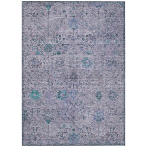 Lavender And Teal Blue Floral Washable Indoor Outdoor Area Rug - 1 of 4