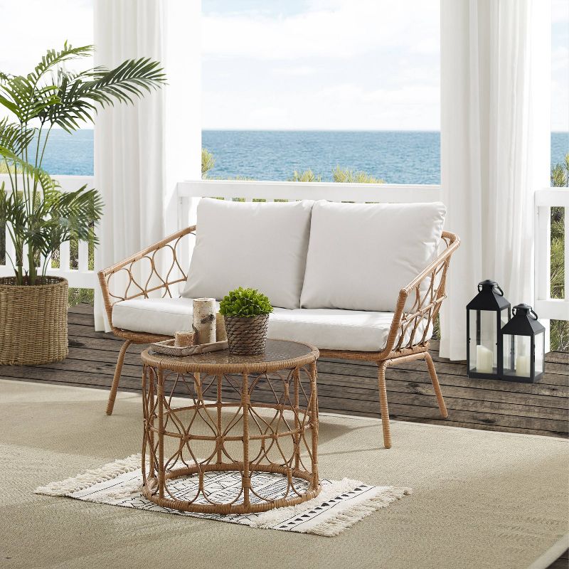 Juniper 2pc Outdoor Wicker Conversation Set with Loveseat &#38; Coffee Table - Cream/Natural - Crosley, 3 of 16