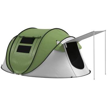 Outsunny Pop Up Tent with Porch and Carry Bag, 3000mm Waterproof, for 2-3 People, Green, (Poles Included)
