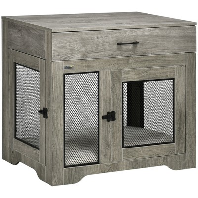 Pawhut Dog Crate Furniture With Soft Water resistant Cushion Dog Kennel End Table With Drawer Puppy Crate For Small Dogs Indoor With 2 Doors Gray Target