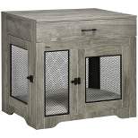 PawHut Dog Crate Furniture with Soft Water-Resistant Cushion, Dog Crate End Table with Drawer, Puppy Crate for Small Dogs Indoor with 2 Doors