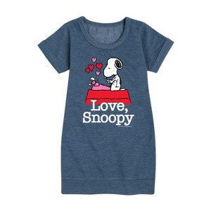 - Peanuts - Love Snoopy Graphic Short Sleeve Fleece Dress - 1 of 4