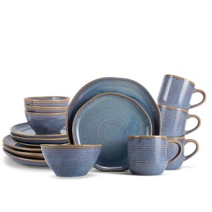 Elanze Designs Reactive Ceramic Dinnerware 16 Piece Set - Service for 4, Ocean Sunrise - 1 of 4