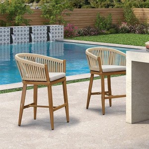PURPLE LEAF Outdoor Bar Stools Set of 2 Patio Metal Modern Wicker Bar Chairs Woven Aluminum Barstools - 1 of 4