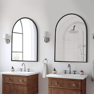 Wooakway 31''x24'' Modern Arch Top Metal Bathroom Mirror Frame Decorative Wall Mirror - 1 of 4