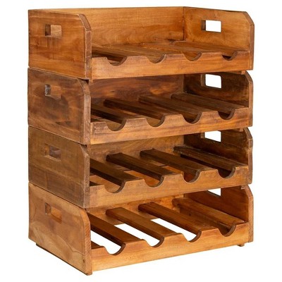 vidaXL Set of 4 Wine Racks - Handmade Solid Reclaimed Wood Holder for 16 Bottles - Rustic Vintage Décor - Brown