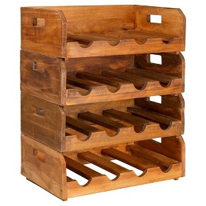 vidaXL Set of 4 Wine Racks - Handmade Solid Reclaimed Wood Holder for 16 Bottles - Rustic Vintage Décor - Brown - 1 of 4