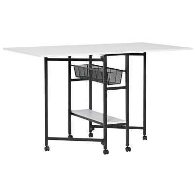 36" Fixed Height Cutting Table with Basket Charcoal/White - Sew Ready: Laminate Top, Metal Frame, Storage Shelves