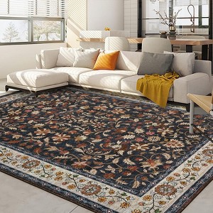 Area Rugs Floral Rug Non Slip Large Living Room Rug Washable Vintage Bohemian Soft Carpet for Bedroom Home Office - 1 of 4