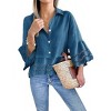 Coolmee Women's 3/4 Bell Sleeve Button Down Shirts Casual Ruffle Hem Tops Eyelet Blouse - 3 of 3