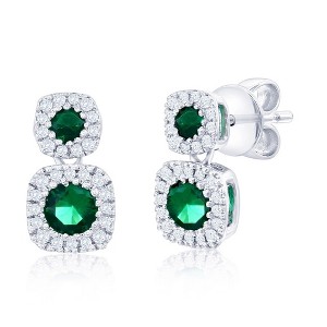 Diamonds D'Argento Sterling Silver, Lab-Grown 0.38ct Emerald & 0.12ct Natural Diamond Earrings - (60 Stones) - Green - 1 of 2