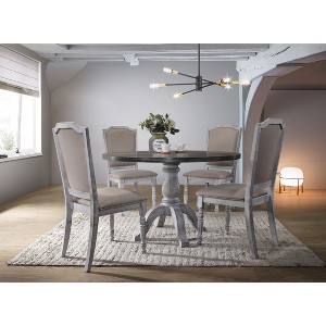 Roundhill Furniture Iris Wood Dining Set, Weathered White, 5-Piece - 1 of 4