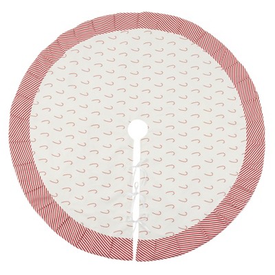Festive White and Red Candy Cane Christmas Tree Skirt