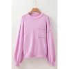 Pink Raw Edge Ribbed Detail Drop Shoulder Sweater - 3 of 4