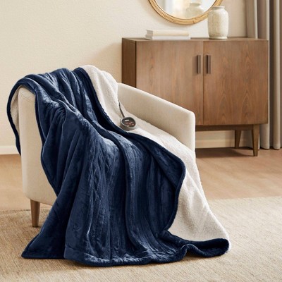 Indigo Queen Heated Plush to Berber Reversible Blanket
