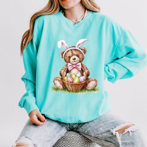 Teddy Bear Easter Basket Watercolor - Women's Lightweight Garment Dyed Sweatshirt - 1 of 3