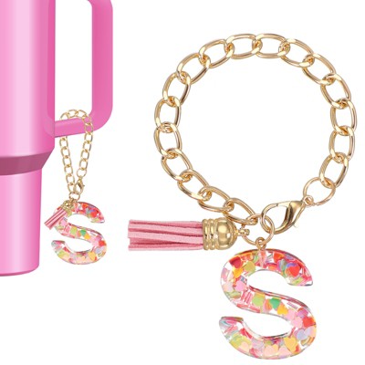 Unique Bargains Epoxy Resin Colorful Glittery Tassel Sports Water Bottle Accessories Letter Charm 1 Pc