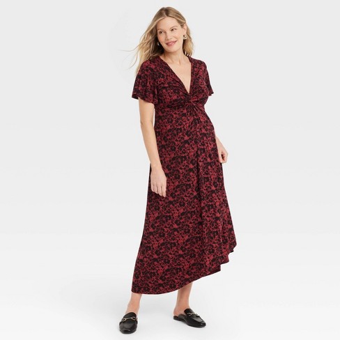 Short Sleeve Knit Midi Maternity Dress - Isabel Maternity By Ingrid & Isabel™  Black Floral Xl : Target