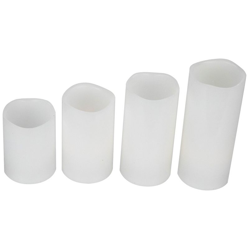 Northlight Set of 4 Solid White Flickering LED Flameless Wax Pillar Candles 7", 4 of 8