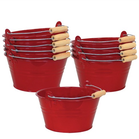 Sunnydaze Indoor Organizational and Decorative Party Galvanized Steel  Bucket with Handle - Candy Red - 10pk