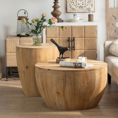 VYNXARIA Vintage Bucket-Shaped Coffee Table Set - Two Pieces for Home & Office