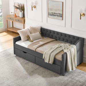 NicBex Twin Size Upholstered Tufted Daybed with 2 Drawers and Button Back for Bedroom,Living Room,Apartment,Dark Gray - 1 of 4