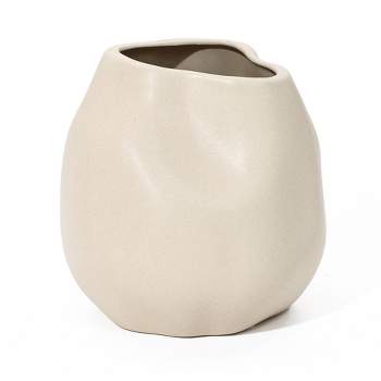 LuxenHome Ivory White Ceramic Modern Round Vase Off-White