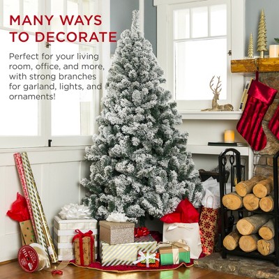 Winter Whisper 6ft Pre-Lit Snow Flocked Pine Christmas Tree with Warm White Lights
