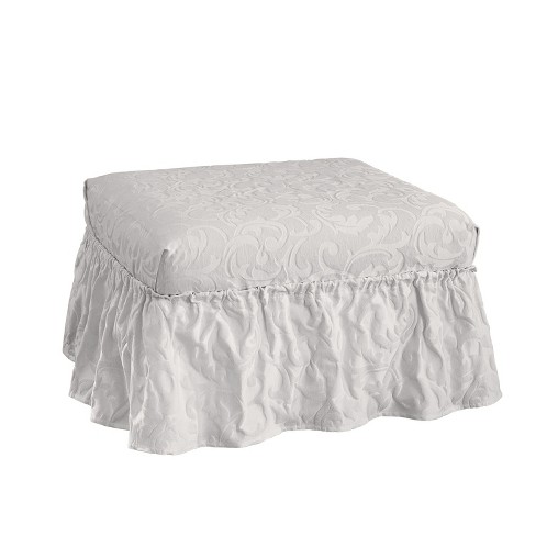 Matelasse Damask Ottoman Slipcover White Sure Fit Elastic Loose Fit Polyester Cotton Blend Target