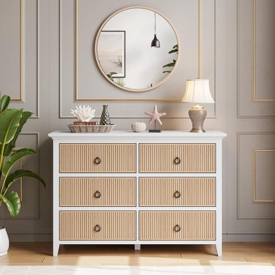 56" Fluted 6-Drawer Dresser - Modern Wave Panel Bedroom Dresser with Circle Black Handles, for Nursery, Bedroom & Hallway