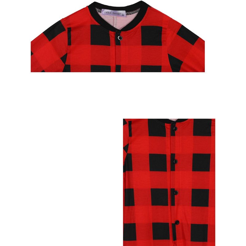 cheibear Christmas Jumpsuits Holiday Long Sleeve Loungewear Plaid Family Pajama Sets Red Plaid, 4 of 5