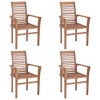vidaXL Solid Teak Wood Dining Chairs with Blue Cushions - Set of 4 - Weather-Resistant and Stackable Outdoor Chairs for Garden, Patio, and Indoor Use - 3 of 4