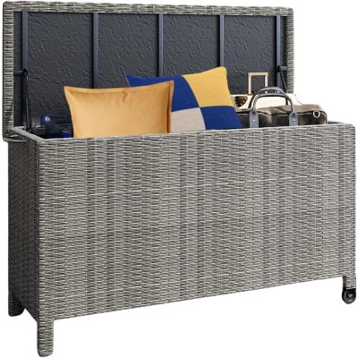 Garvee Large Deck Box Waterproof PE Rattan Outdoor Storage Box with Handles and Wheels, Storage Bin for Garden, Balcony, Porch, Pool, Yard